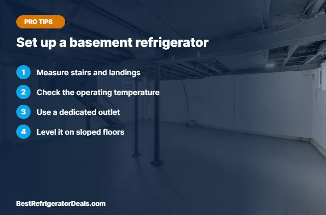 Set up a basement refrigerator tips card