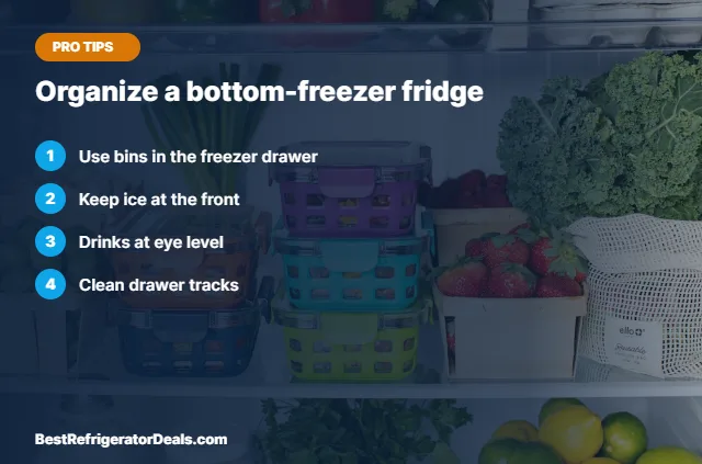 Organize a bottom-freezer fridge tips card
