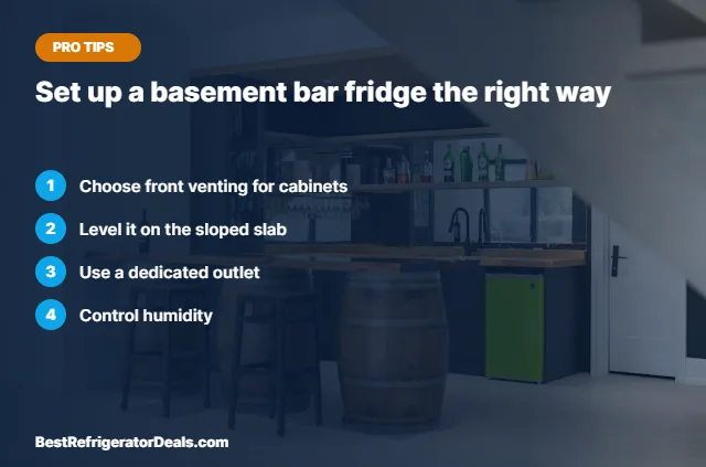 Basement bar fridge tips over a home bar photo