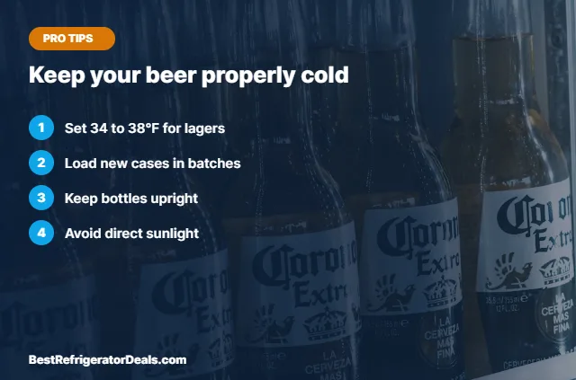 Beer fridge tips over a photo of a fridge full of beer bottles