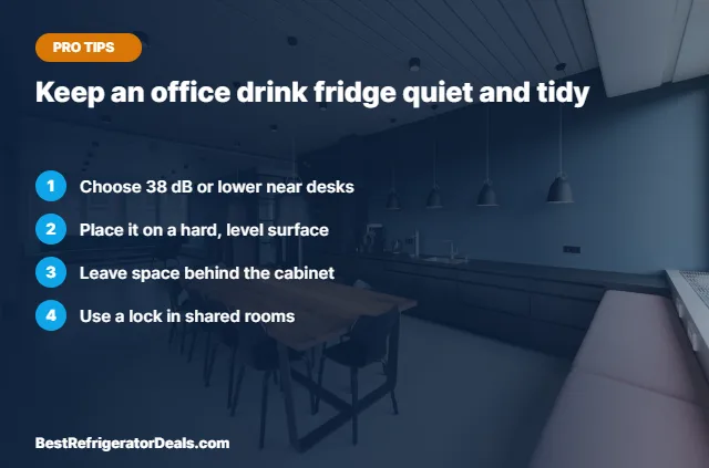Office beverage fridge tips over an office kitchen photo