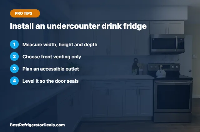 Undercounter beverage fridge install tips over a modern kitchen photo