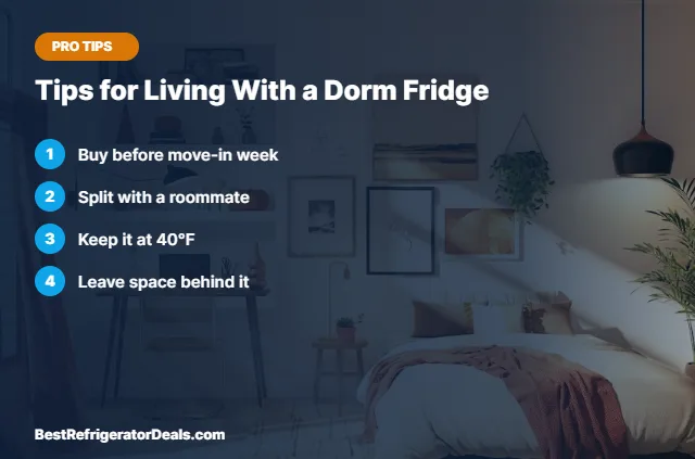 Tips for Living With a Dorm Fridge tips card