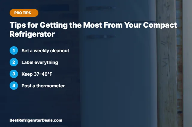 Tips for Getting the Most From Your Compact Refrigerator tips card