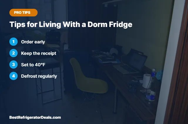 Tips for Living With a Dorm Fridge tips card