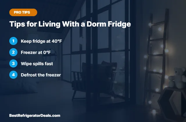 Tips for Living With a Dorm Fridge tips card