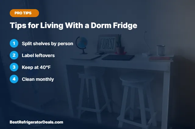 Tips for Living With a Dorm Fridge tips card