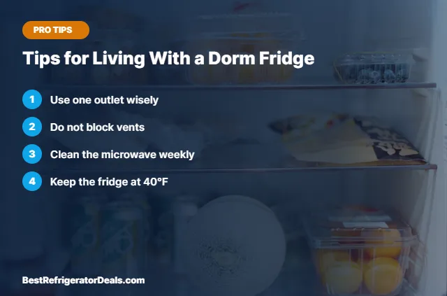 Tips for Living With a Dorm Fridge tips card