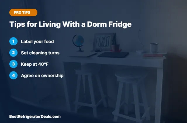Tips for Living With a Dorm Fridge tips card