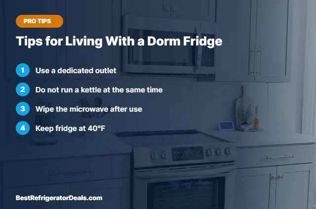 Tips for Living With a Dorm Fridge tips card