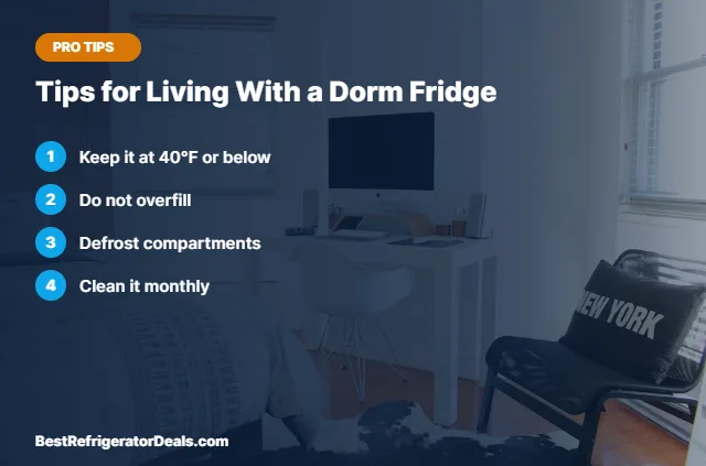 Tips for Living With a Dorm Fridge tips card