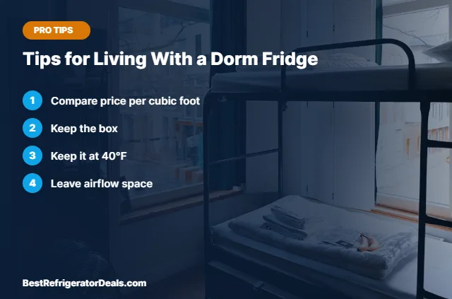 Tips for Living With a Dorm Fridge tips card