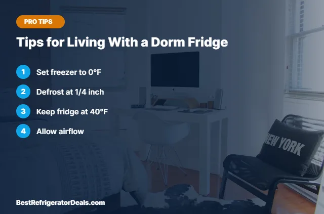 Tips for Living With a Dorm Fridge tips card