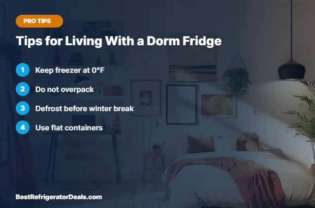 Tips for Living With a Dorm Fridge tips card