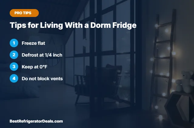 Tips for Living With a Dorm Fridge tips card