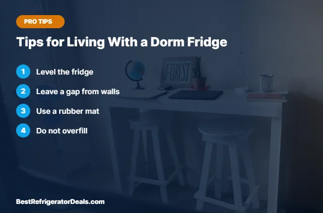Tips for Living With a Dorm Fridge tips card
