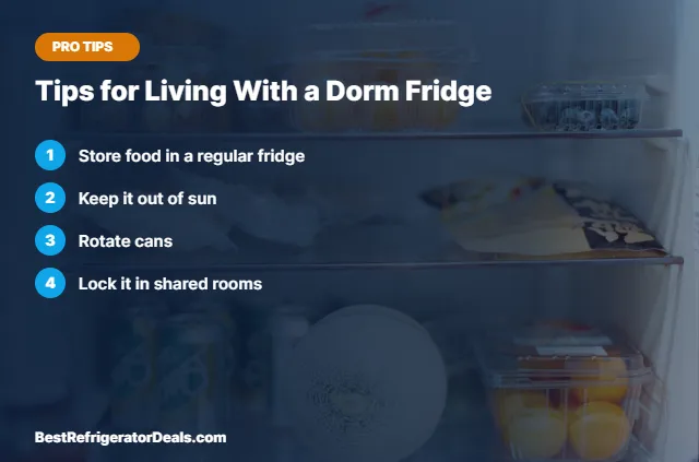 Tips for Living With a Dorm Fridge tips card
