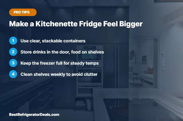 Kitchenette fridge organization tips