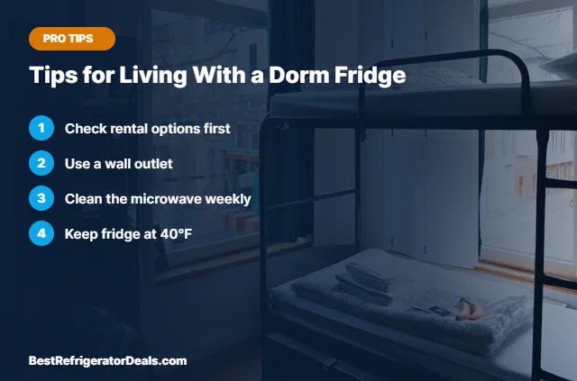 Tips for Living With a Dorm Fridge tips card