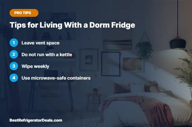 Tips for Living With a Dorm Fridge tips card
