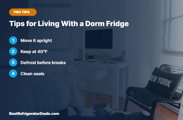Tips for Living With a Dorm Fridge tips card