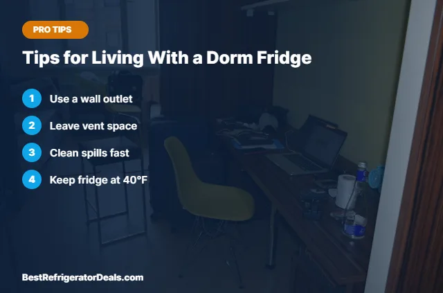 Tips for Living With a Dorm Fridge tips card