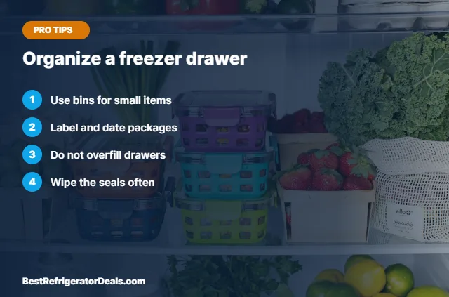 Organize a freezer drawer tips card