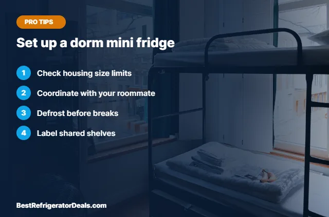 Set up a dorm mini fridge tips card
