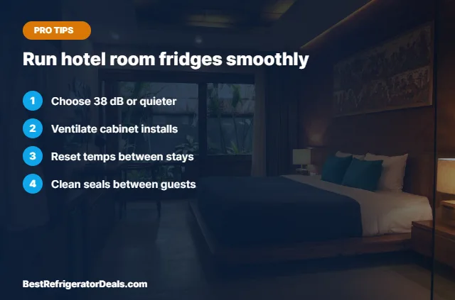 Run hotel room fridges smoothly tips card
