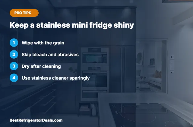Keep a stainless mini fridge shiny tips card
