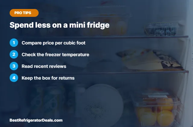 Spend less on a mini fridge tips card