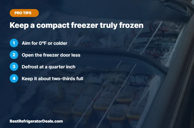 Keep a compact freezer truly frozen tips card