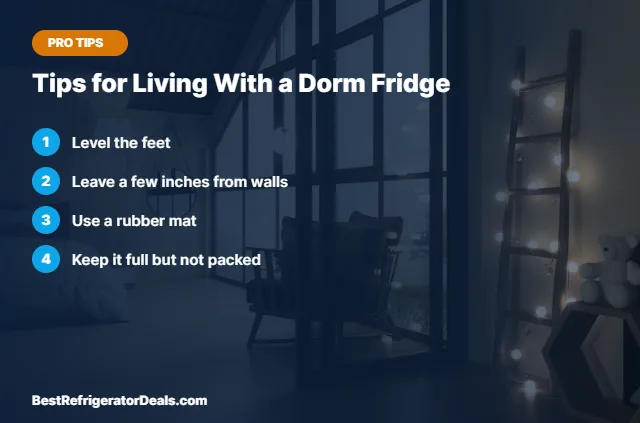 Tips for Living With a Dorm Fridge tips card