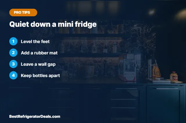 Quiet down a mini fridge tips card