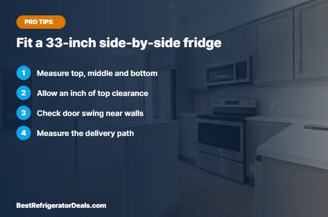 Fit a 33-inch side-by-side fridge tips card