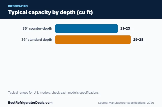 Bar chart: Typical capacity by depth (cu ft)