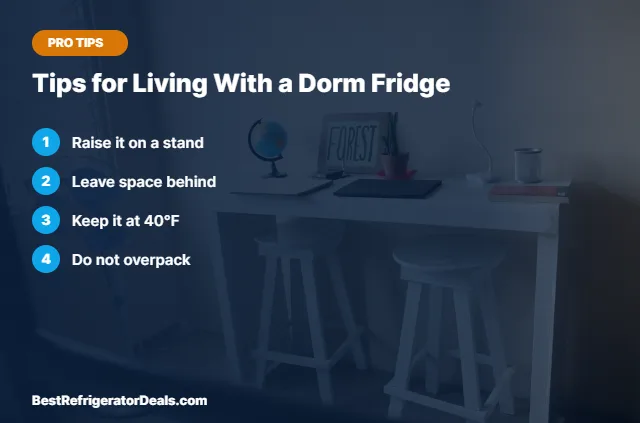 Tips for Living With a Dorm Fridge tips card