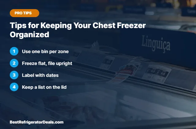Chest freezer organizing tips card
